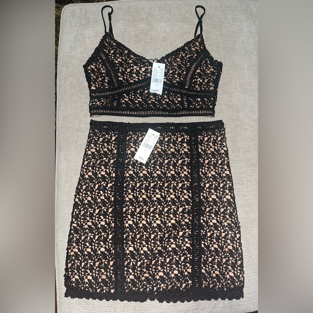 Kendall and Kylie Black Lace Two Piece Skirt Set - Size XS - NEW WITH TAGS